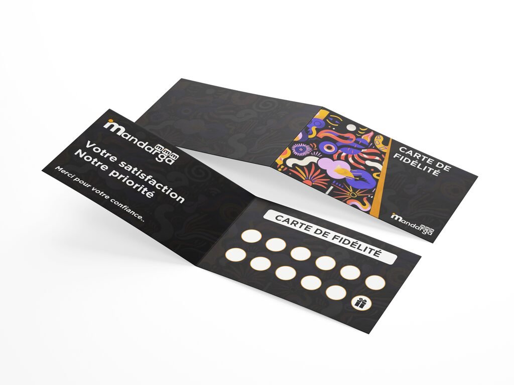 Carte de fidélité double format ouvert 17 × 5,4 cm)